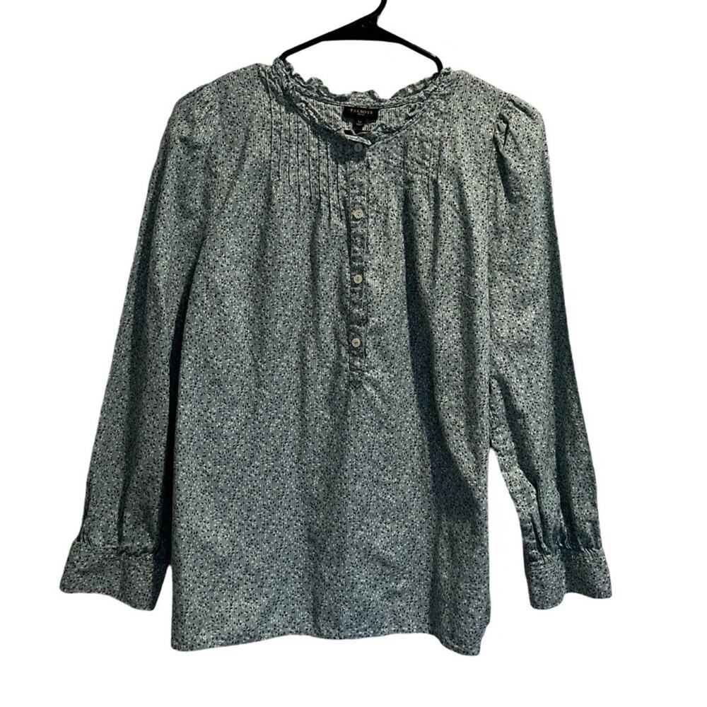 Talbots Pintuck Blouse Womens Size Large Petite Green
